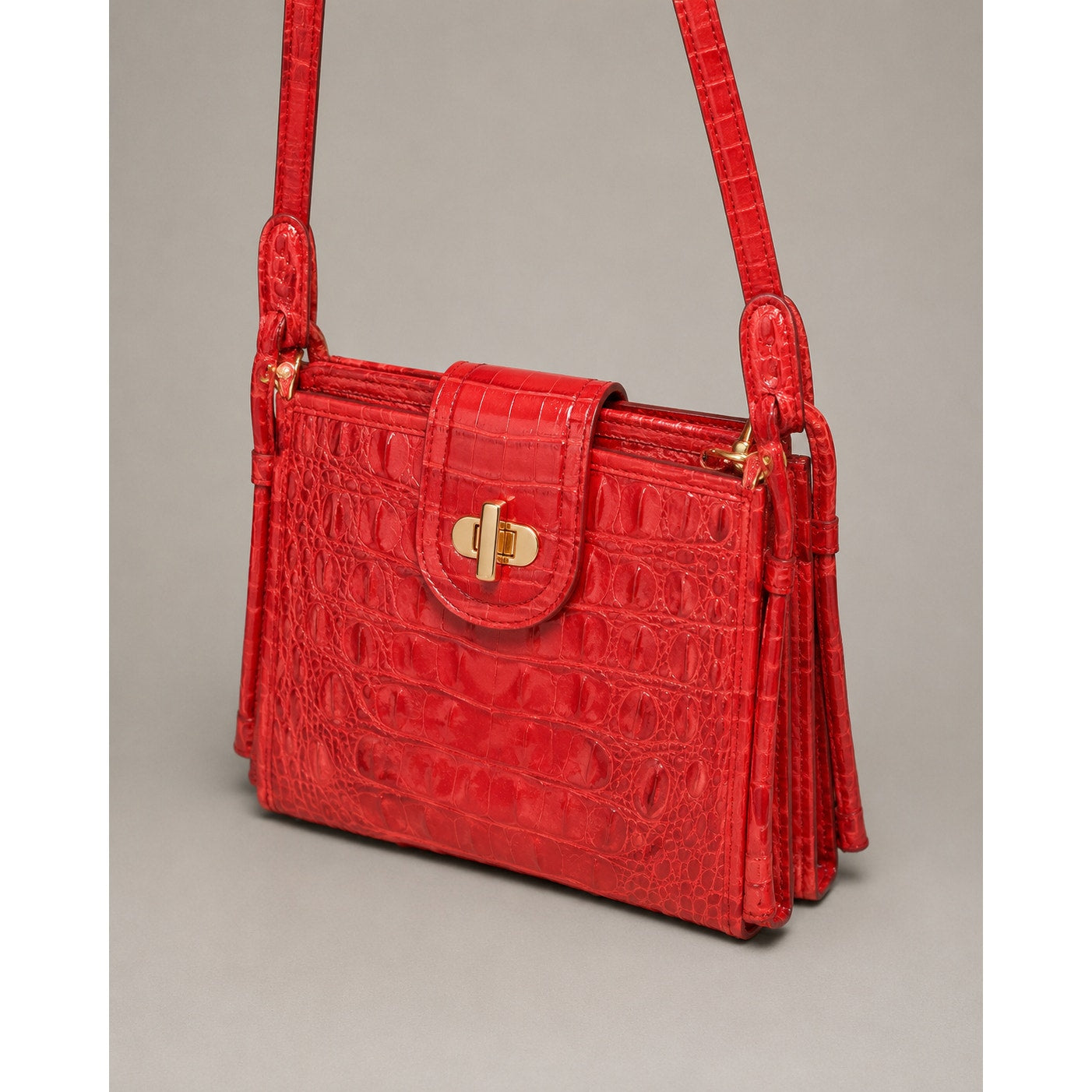 Brahmin Red Croc Embossed Leather Mini Crossbody Bag Gold Hardware
