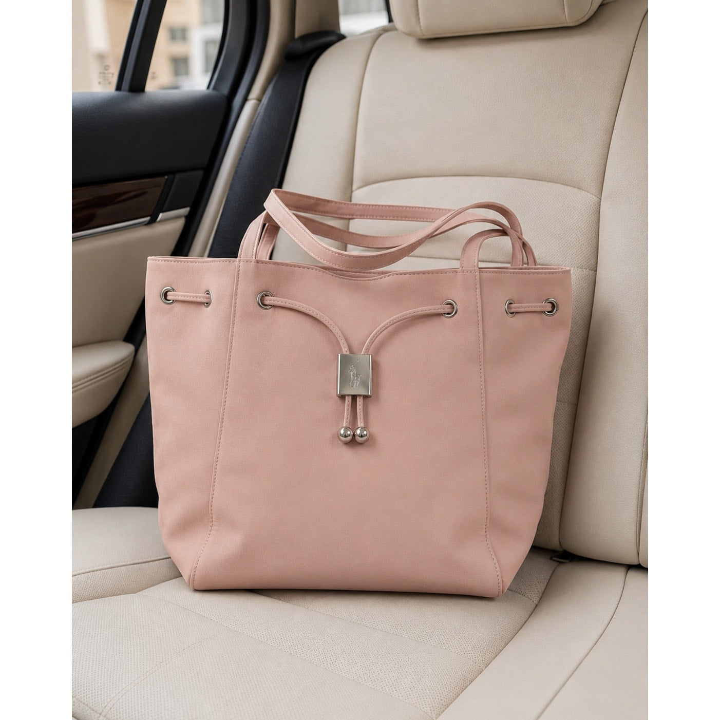 Ralph Lauren Romance Pink Faux Leather Drawstring Bucket Tote NWT