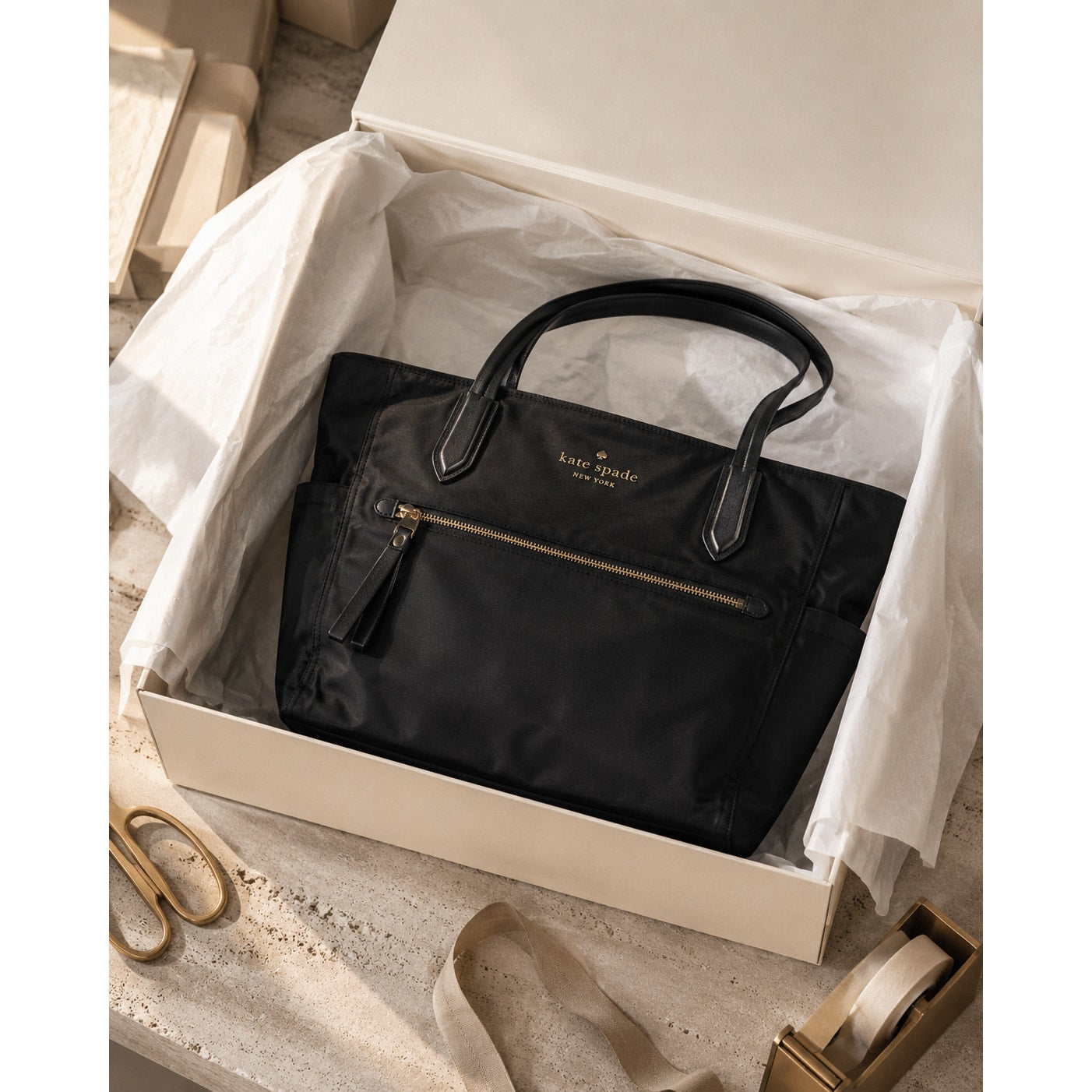 Kate Spade Chelsea Large Black Nylon Tote Bag Zip Top