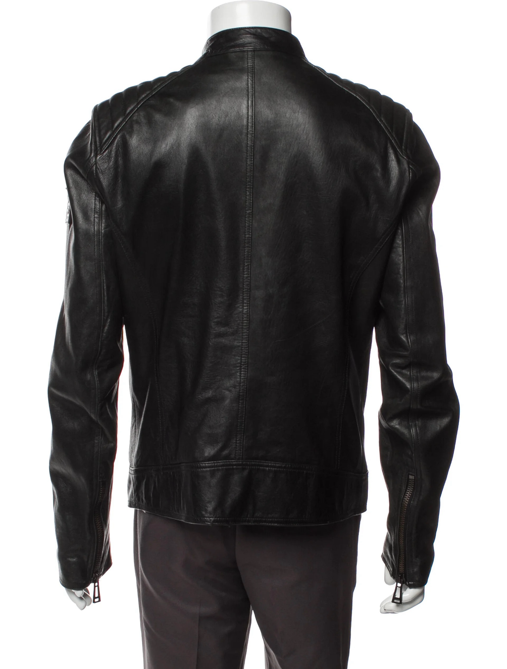 Belstaff brown leather moto jacket back view