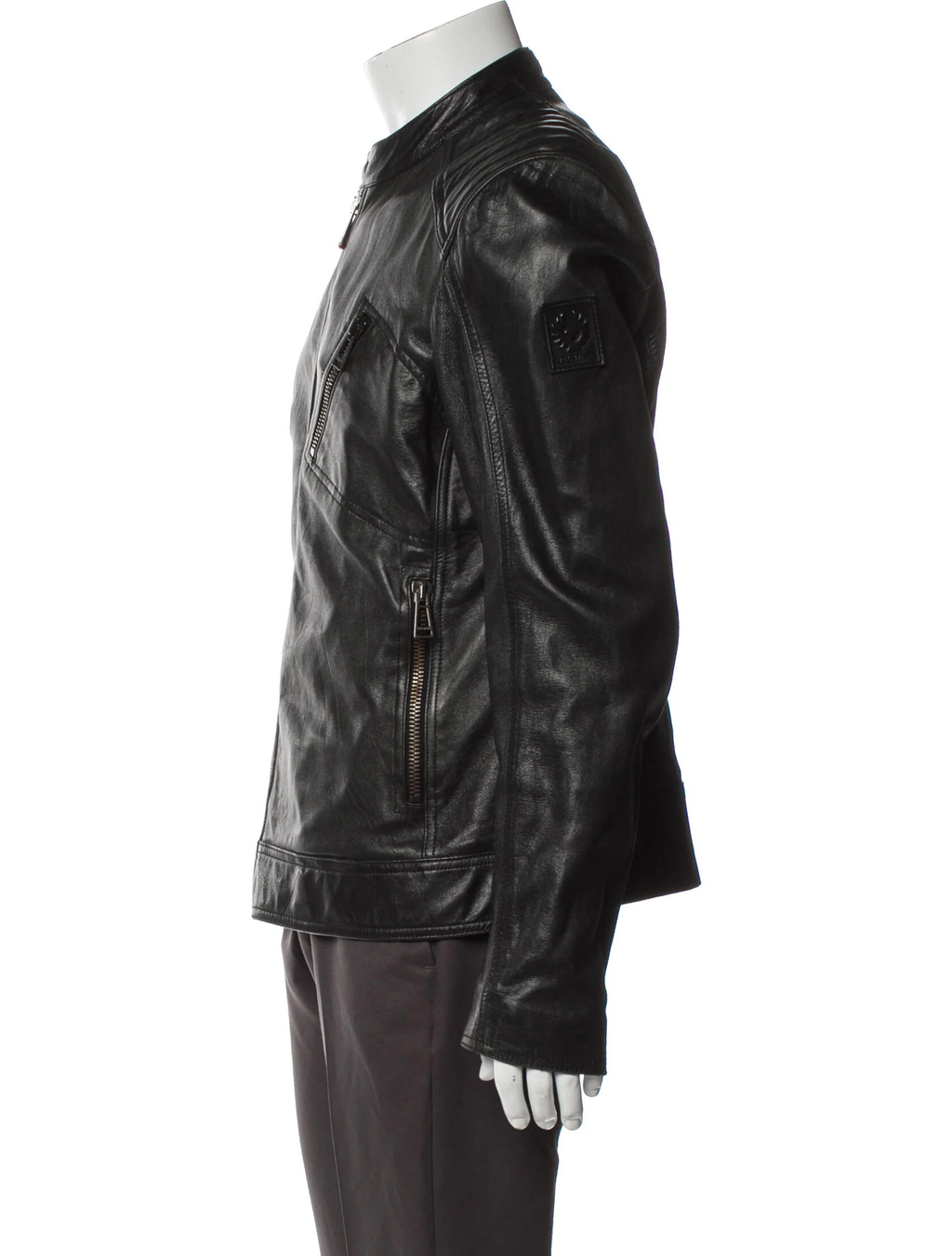 Belstaff brown leather moto jacket side view
