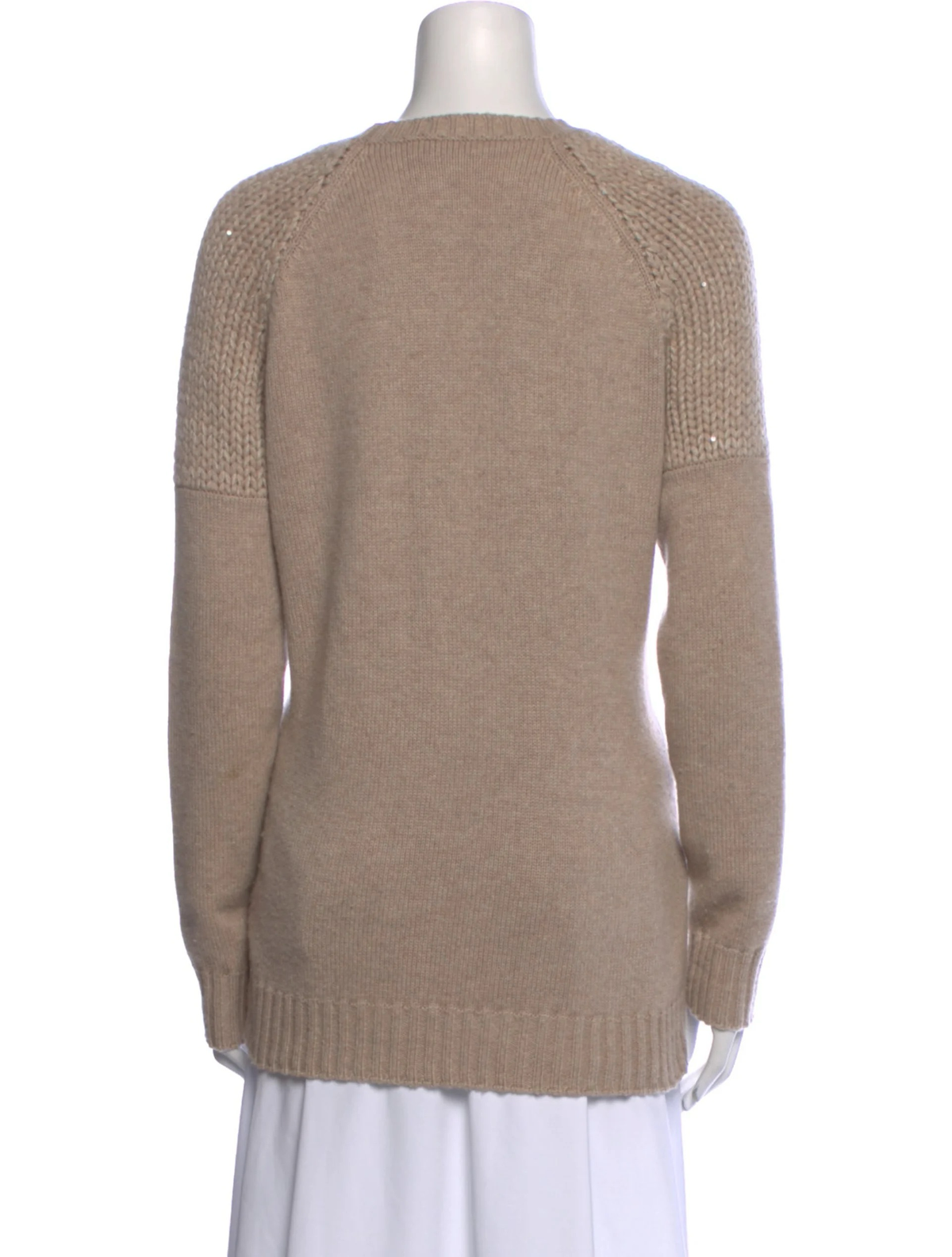 Brunello Cucinelli neutral cashmere crew-neck sweater women's back view