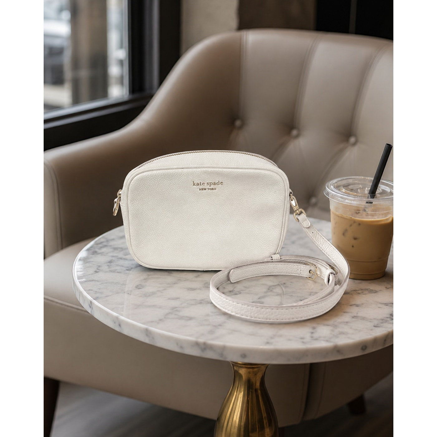 Kate Spade Emma Camera Bag Parchment Pebbled Leather Crossbody KK072