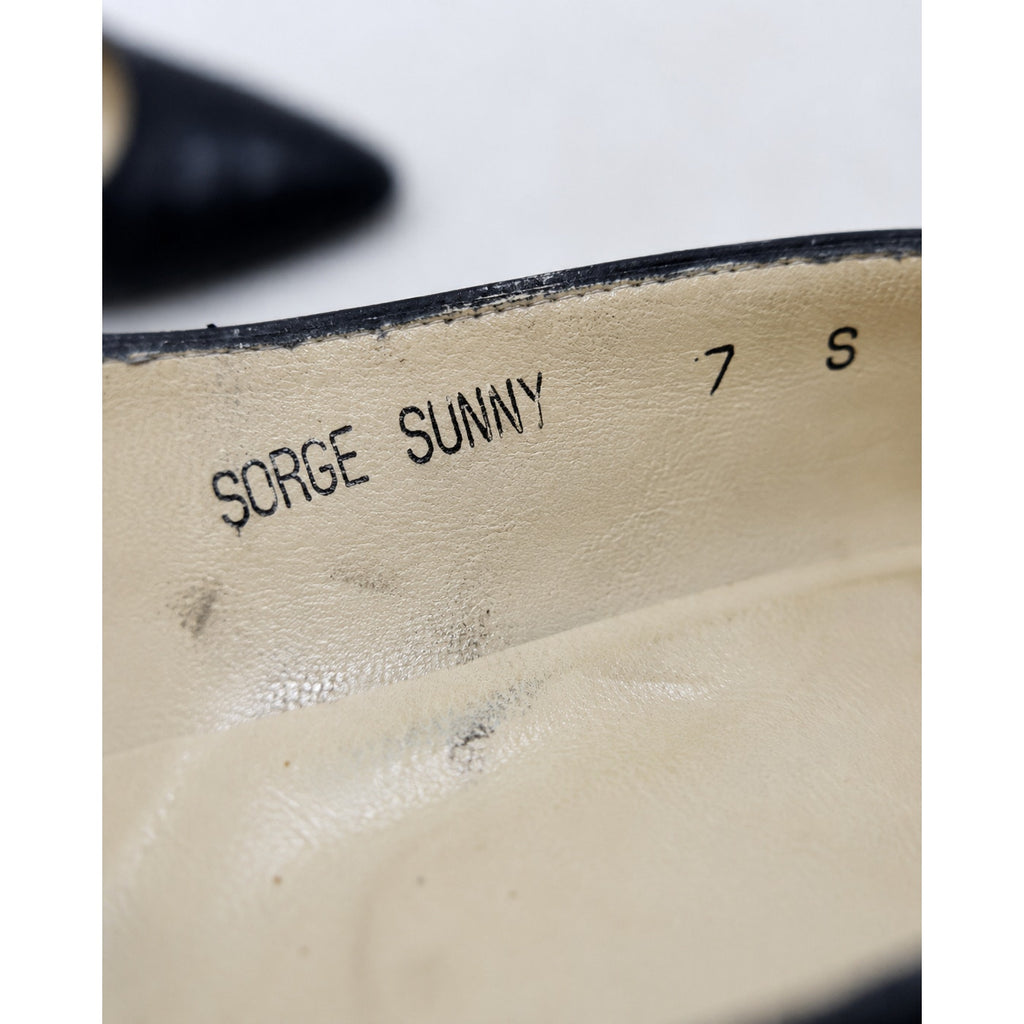 Rosina Ferragamo Schiavone Vintage Black Croc Leather Pumps Size 7
