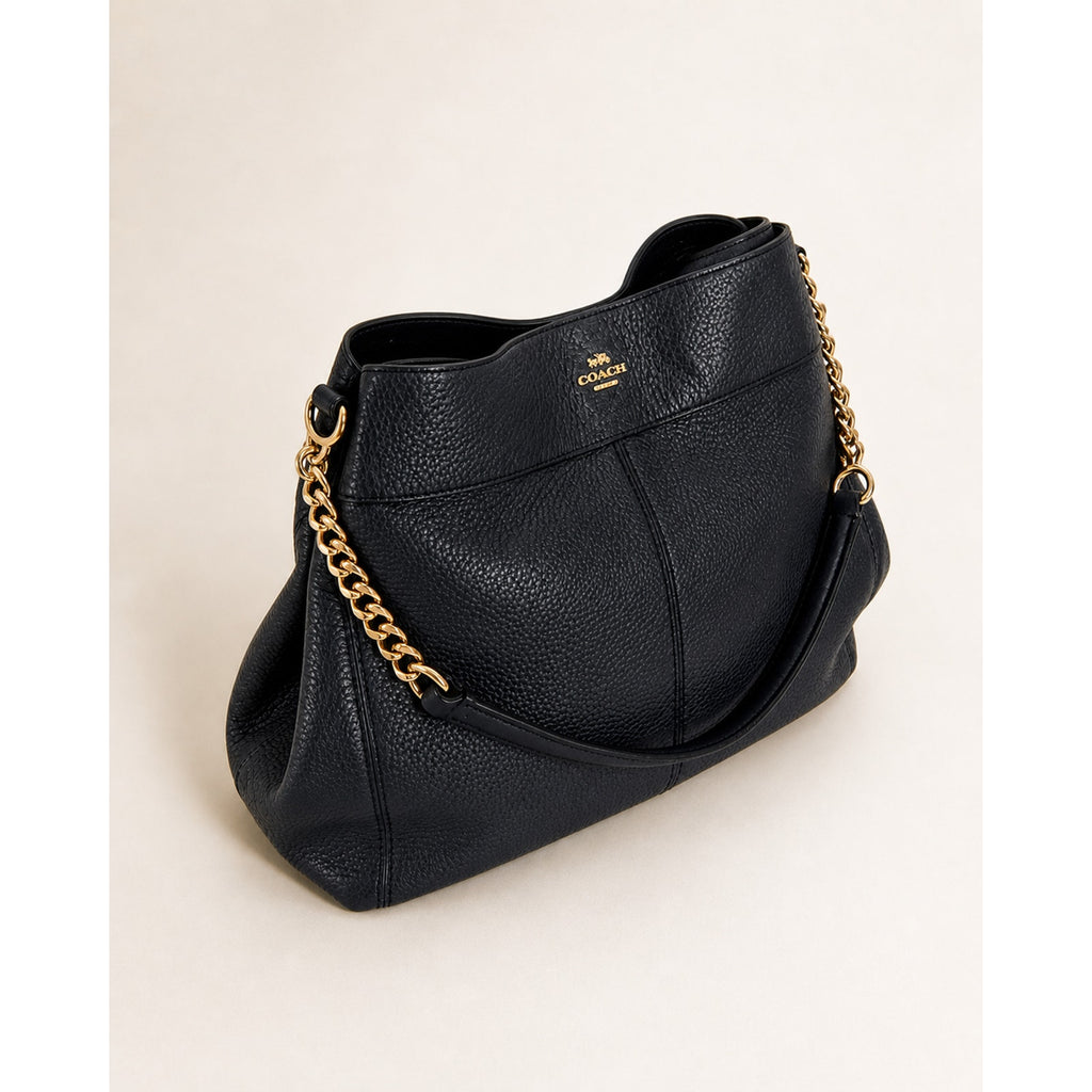 Coach Lexy Black Pebbled Leather Chain Shoulder Bag Gold Hardware Purse