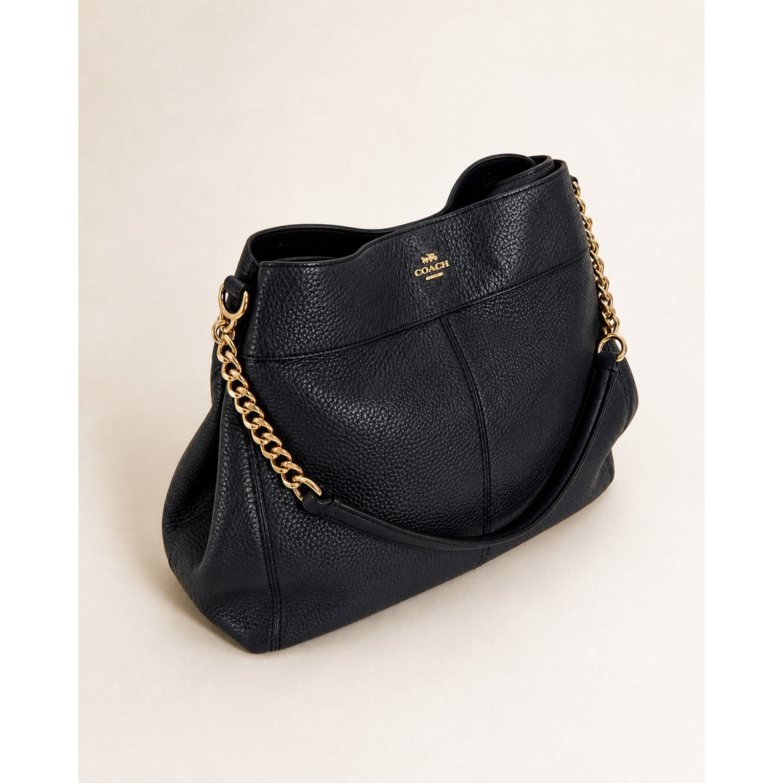 Coach Lexy Black Pebbled Leather Chain Shoulder Bag Gold Hardware Purse