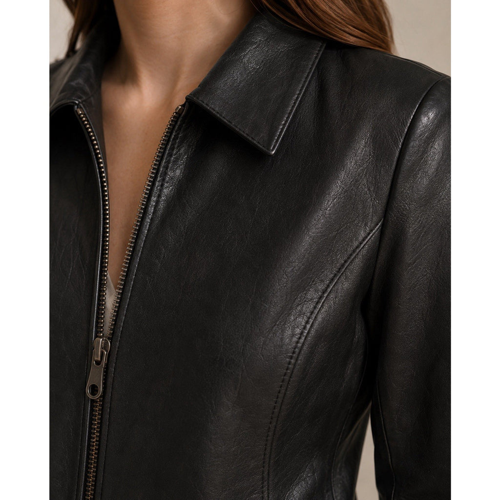 Talbots Women’s Petite 10 Black Leather Zip Jacket Career Blazer
