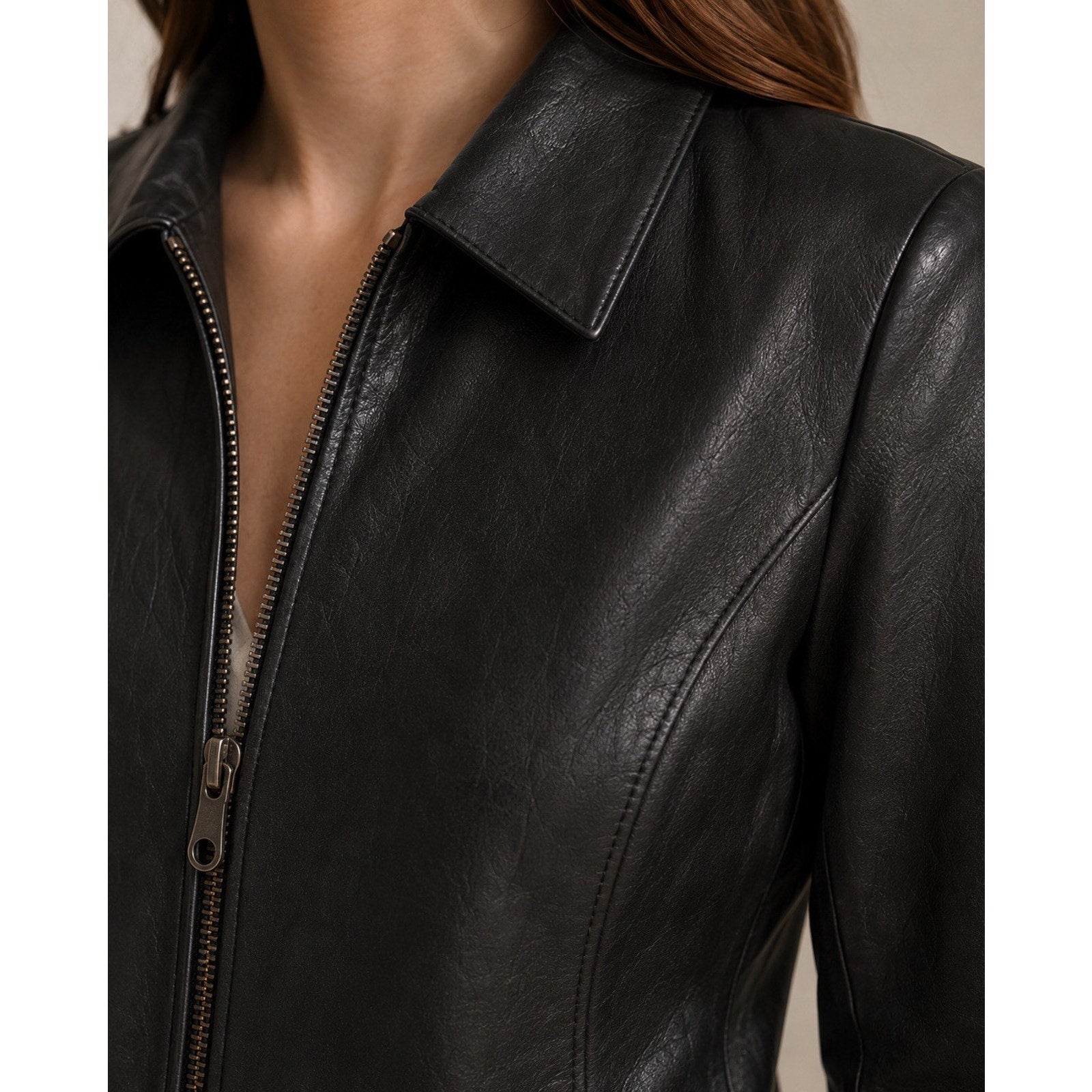 Talbots Women’s Petite 10 Black Leather Zip Jacket Career Blazer