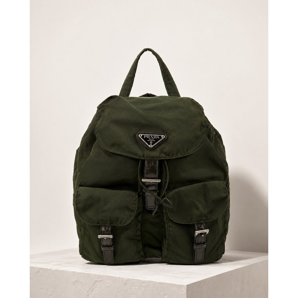 Prada Tessuto Nylon Backpack Olive Green Utility Vela Bag