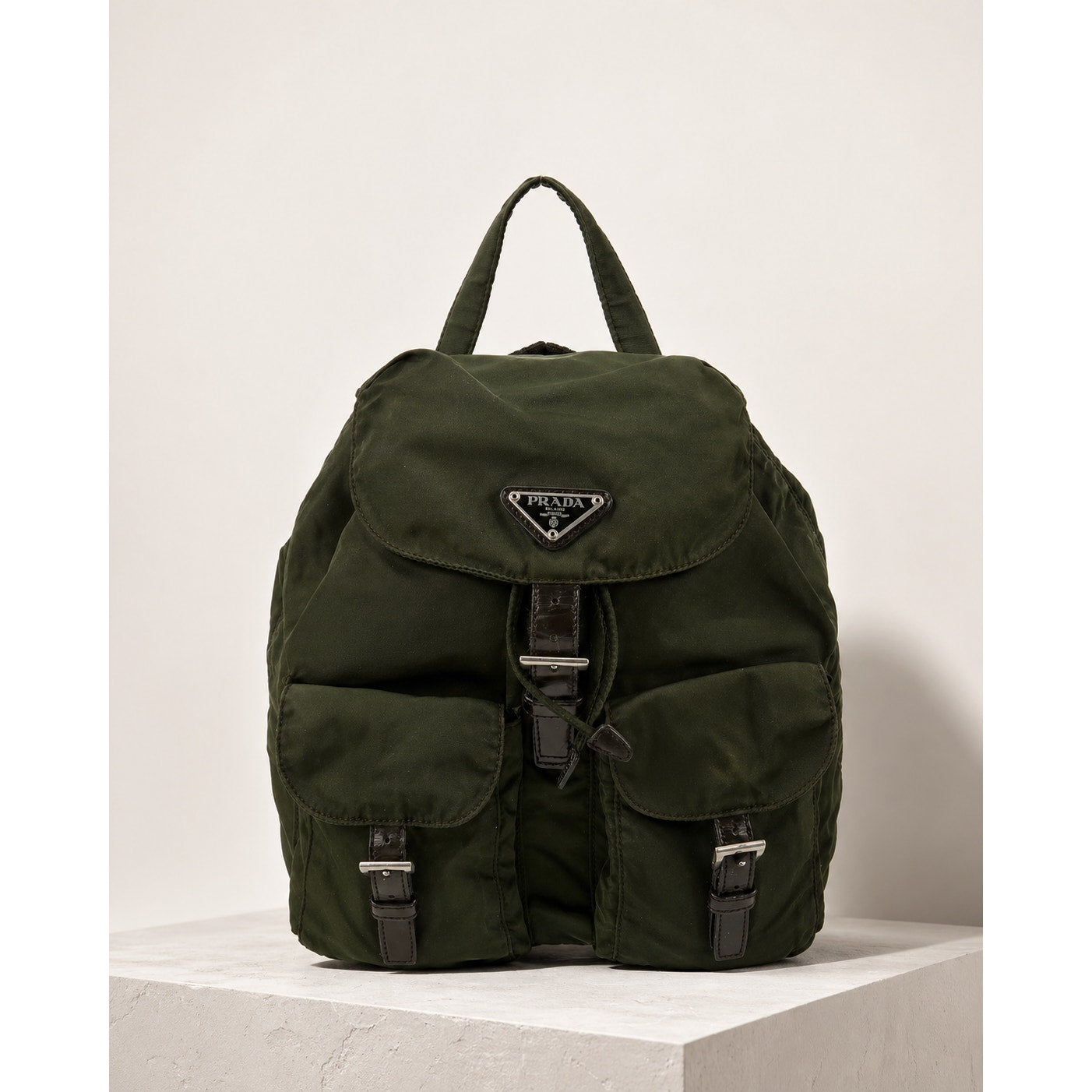 Prada Tessuto Nylon Backpack Olive Green Utility Vela Bag