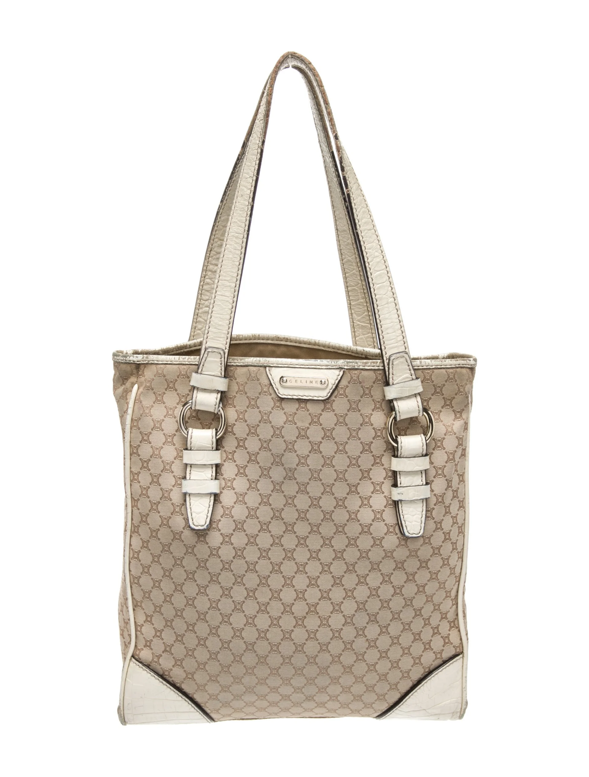 Vintage Celine neutral logo canvas tote front view