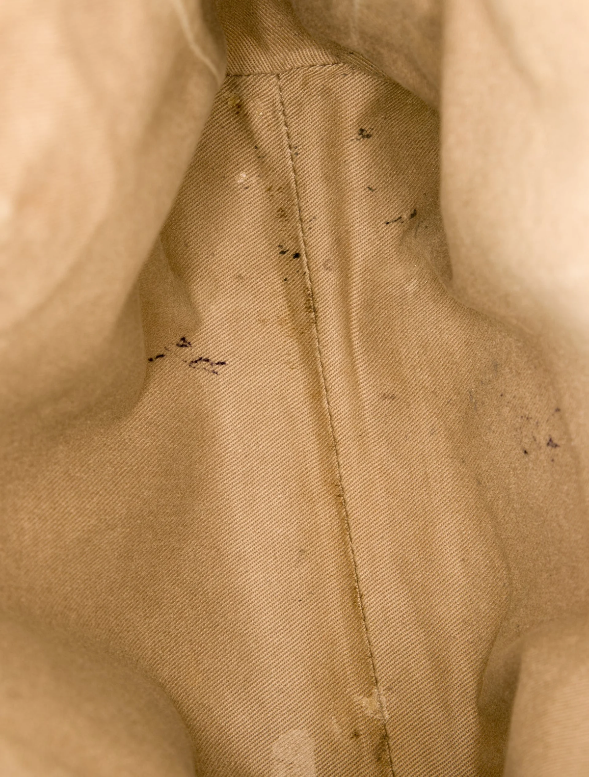Vintage Celine neutral logo canvas tote interior wear detail