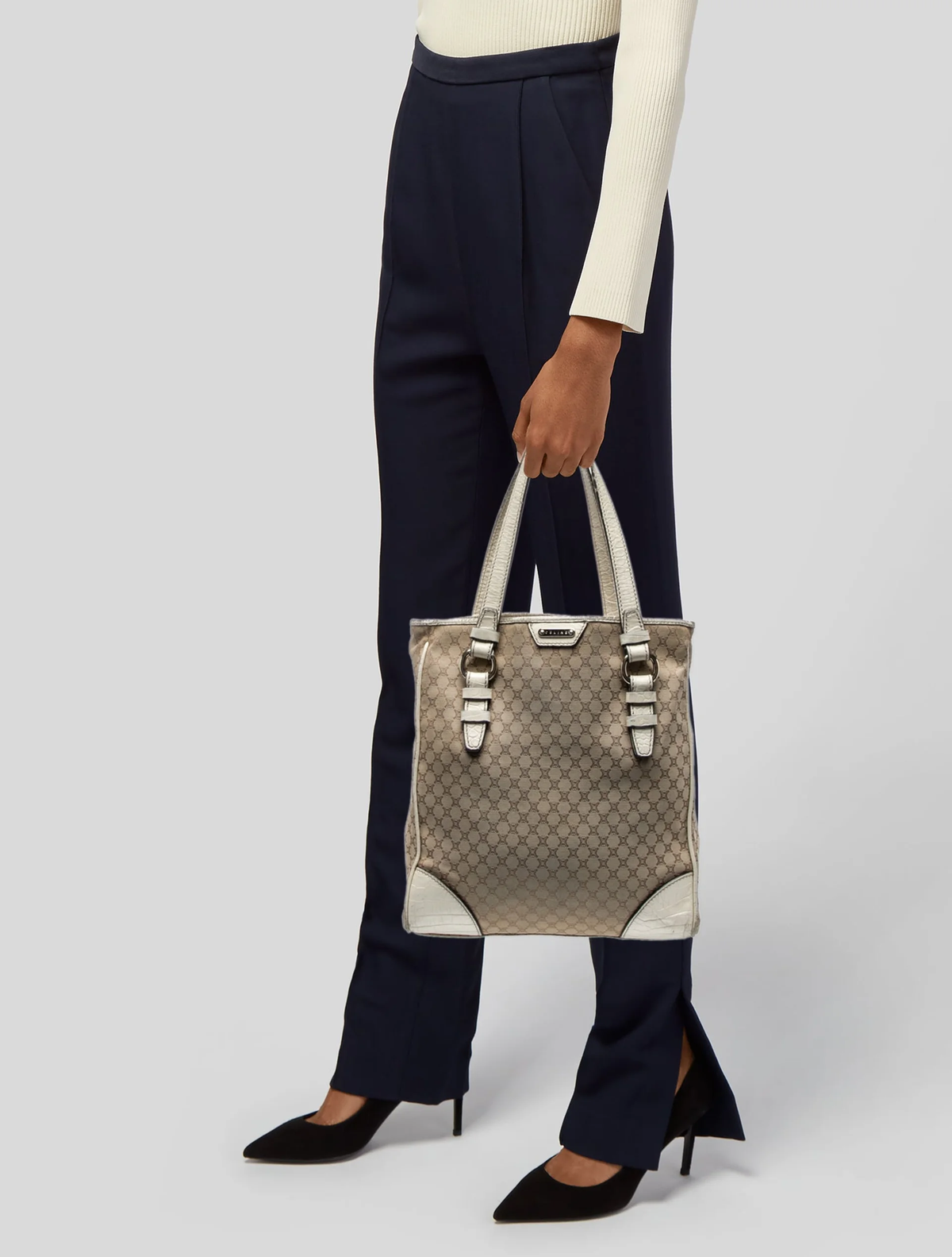 Vintage Celine neutral logo canvas tote scale reference