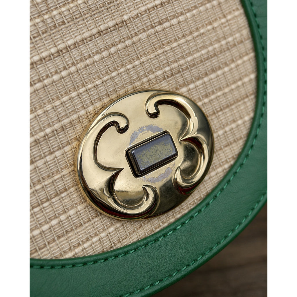 Emma Fox New Port Green Leather Woven Flap Crossbody Bag
