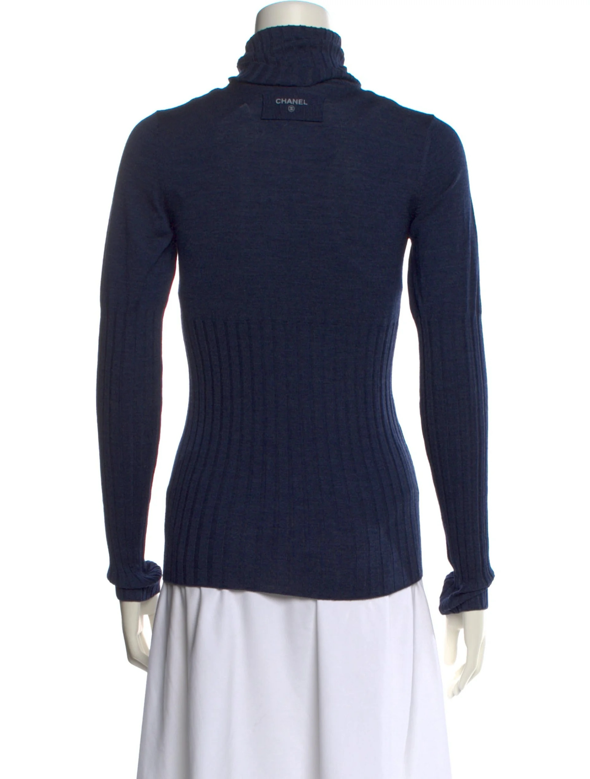 Chanel 2010 blue wool silk turtleneck sweater back view