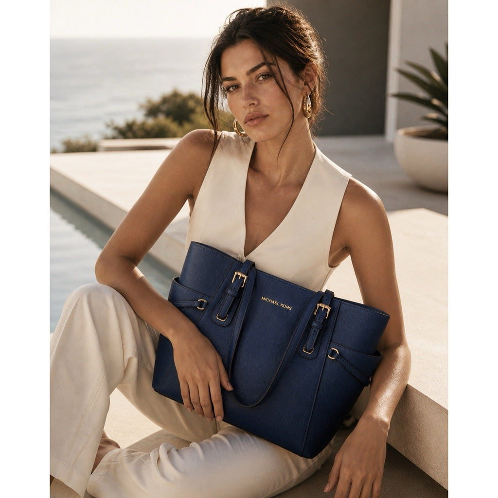 Michael Kors Voyager Navy Leather To Michael Kors Voyager Navy Leather Tote Bag Gold Hardware Large te Bag Gold Hardware Large