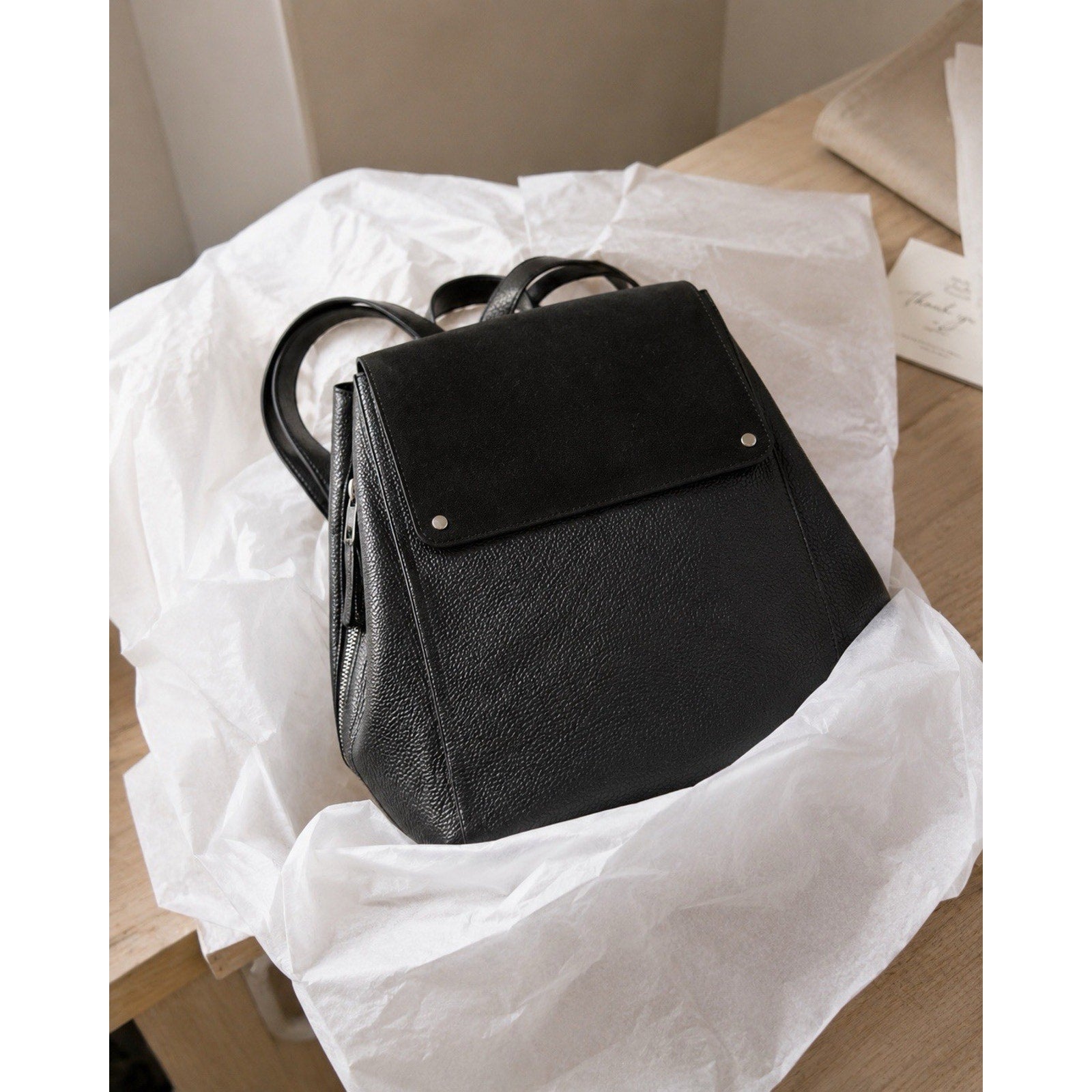 Treasure & Bond Amari Convertible Leather Backpack Black Pebbled
