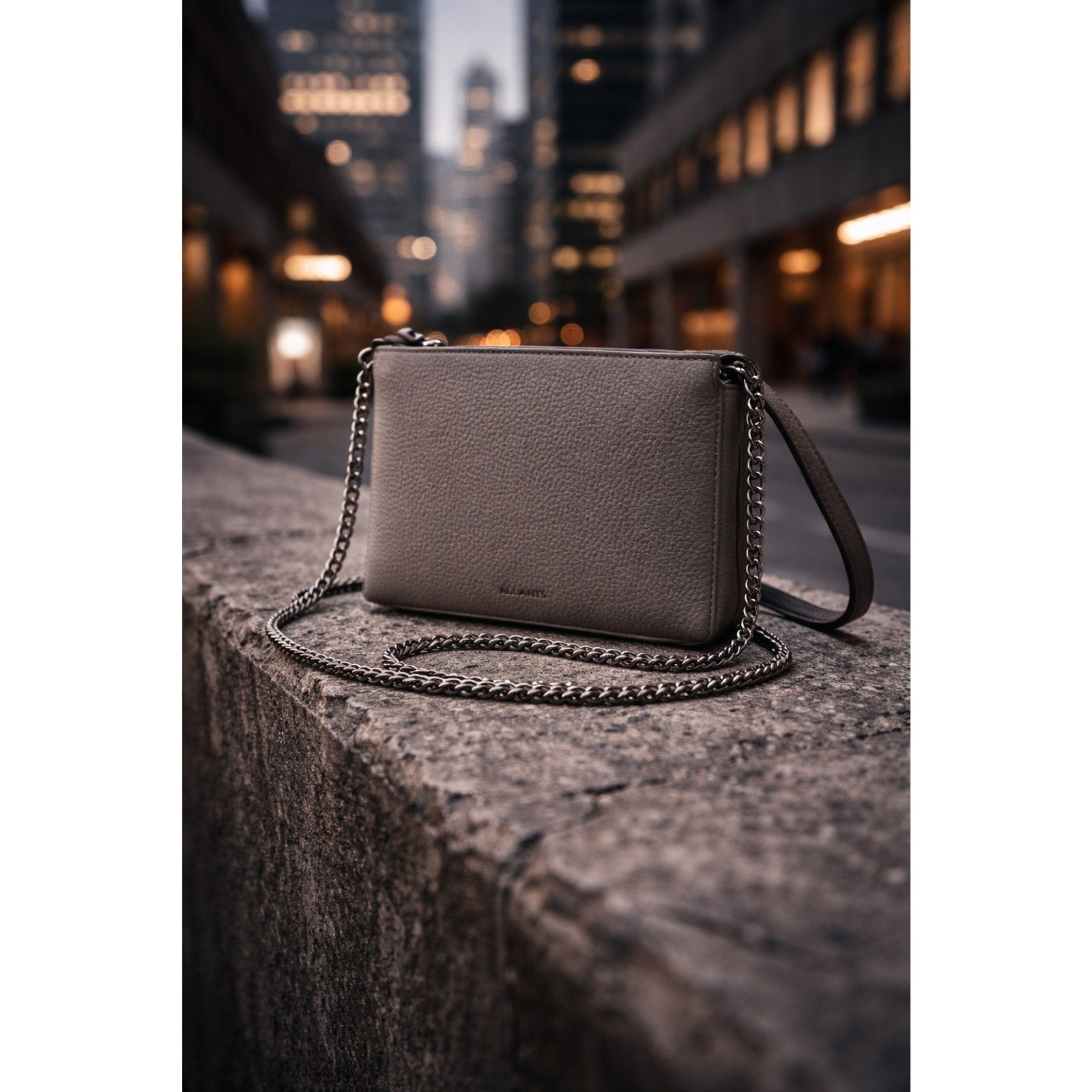 AllSaints Fetch Pebbled Leather Chain Crossbody Bag Black Matte