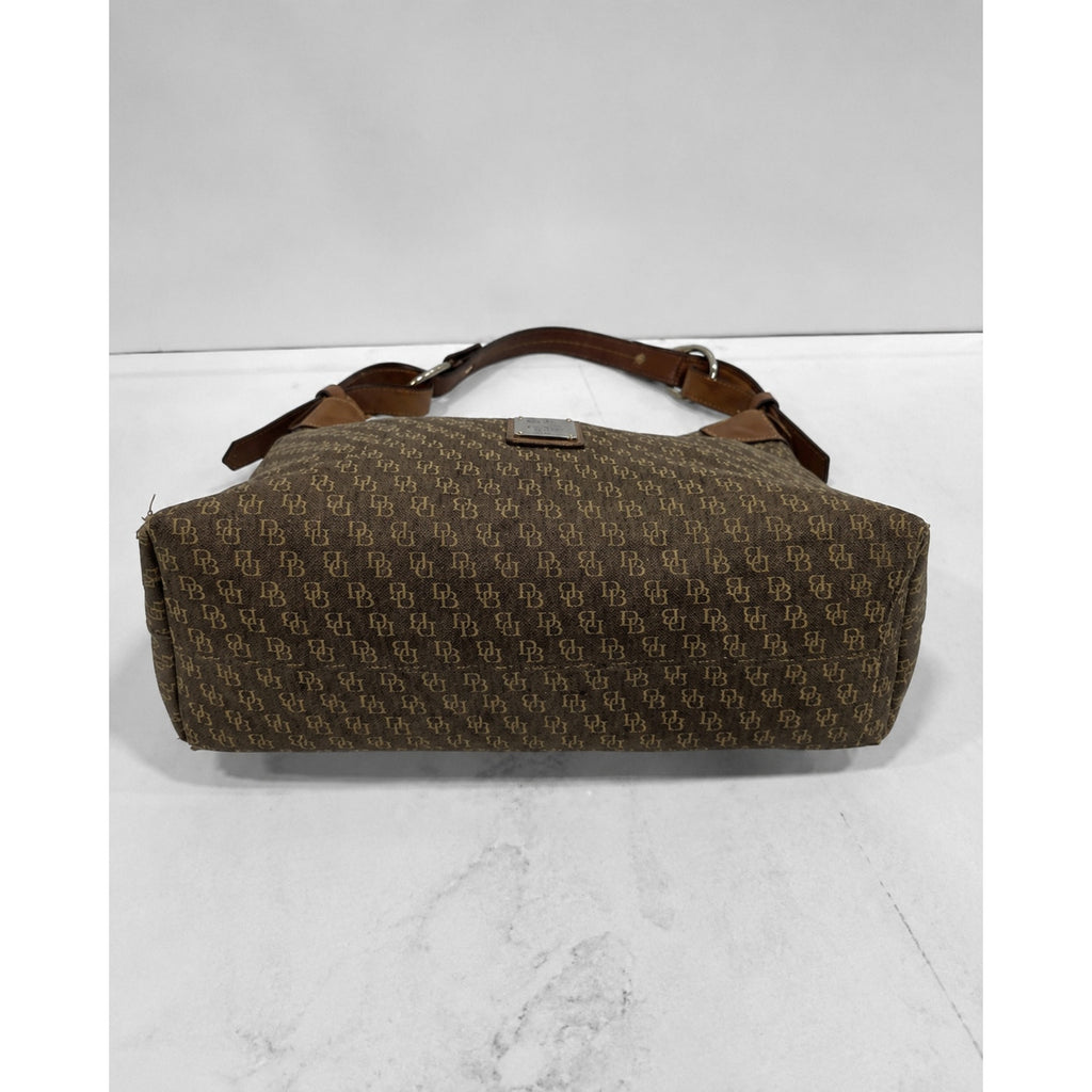 Dooney & Bourke Brown Coated Cotton Monogram Hobo Shoulder Bag