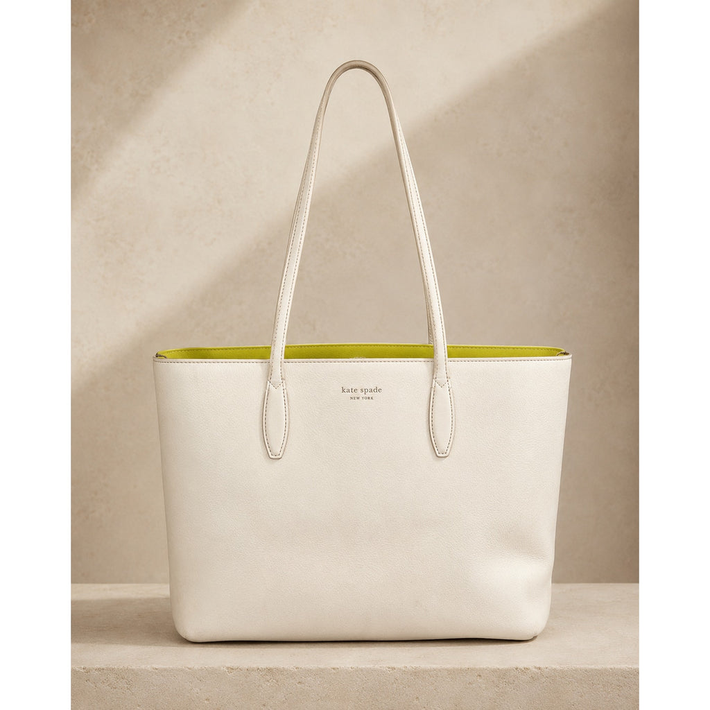 Kate Spade All Day Large Cream Lime Leather Tote Work Bag