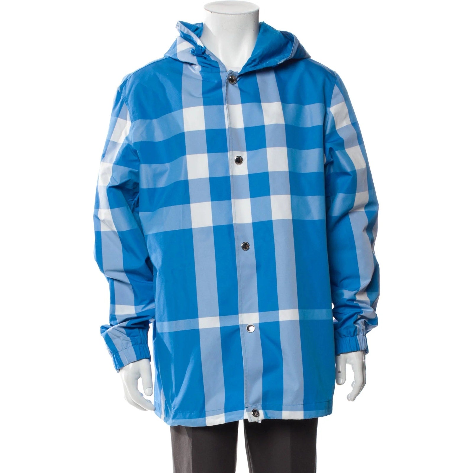 Burberry Coat Blue Nova Check Hooded Jacket XL NWT