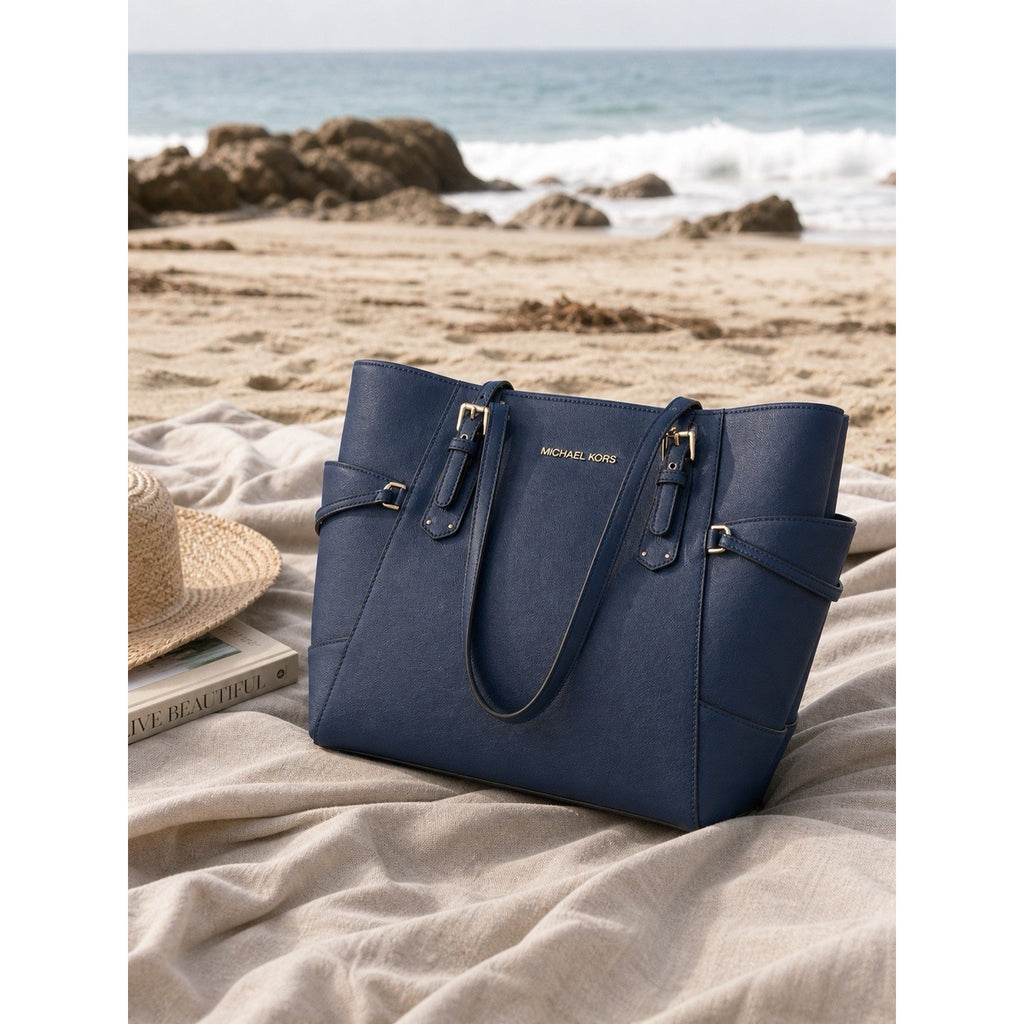 Michael Kors Voyager Navy Leather To Michael Kors Voyager Navy Leather Tote Bag Gold Hardware Large te Bag Gold Hardware Large