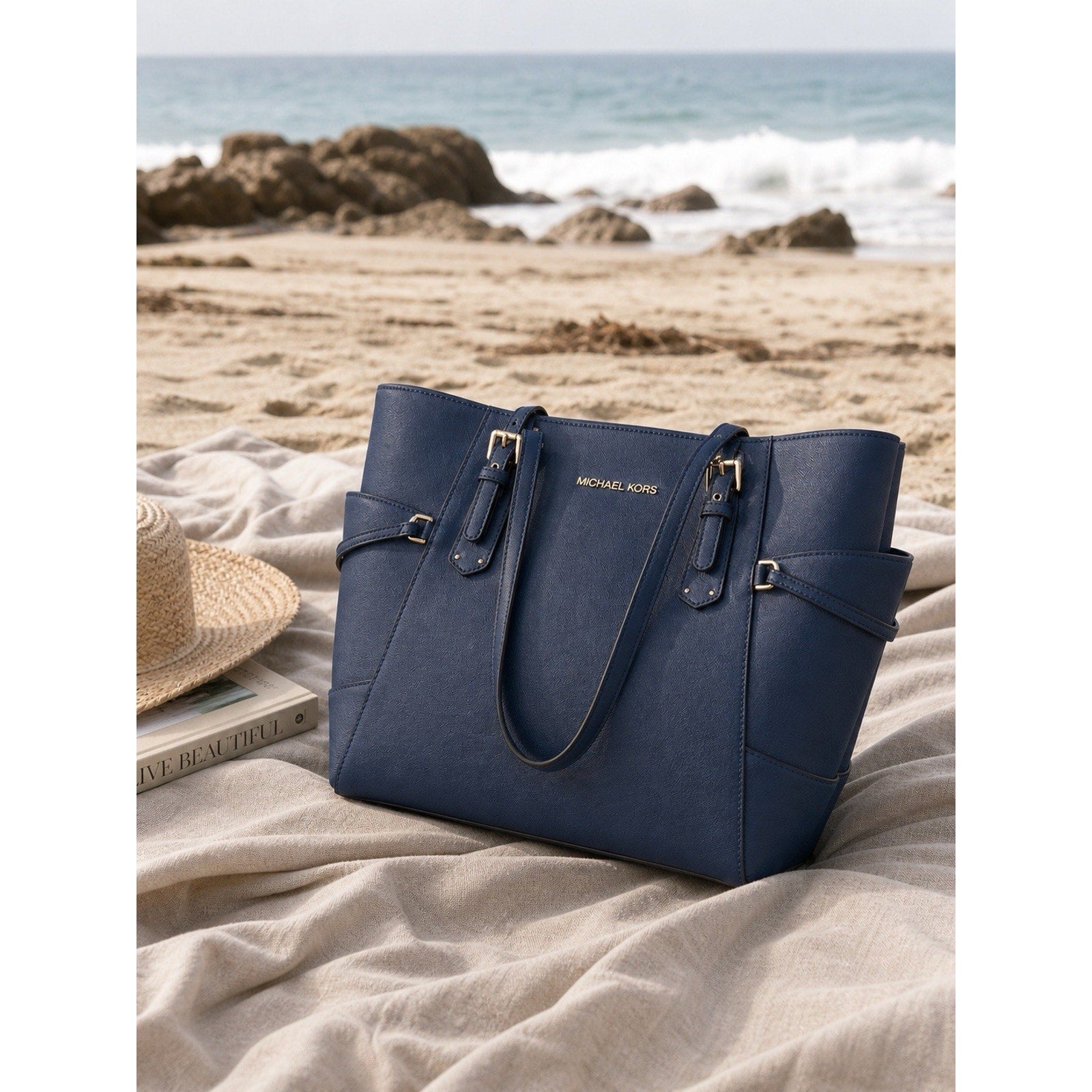 Michael Kors Voyager Navy Leather To Michael Kors Voyager Navy Leather Tote Bag Gold Hardware Large te Bag Gold Hardware Large
