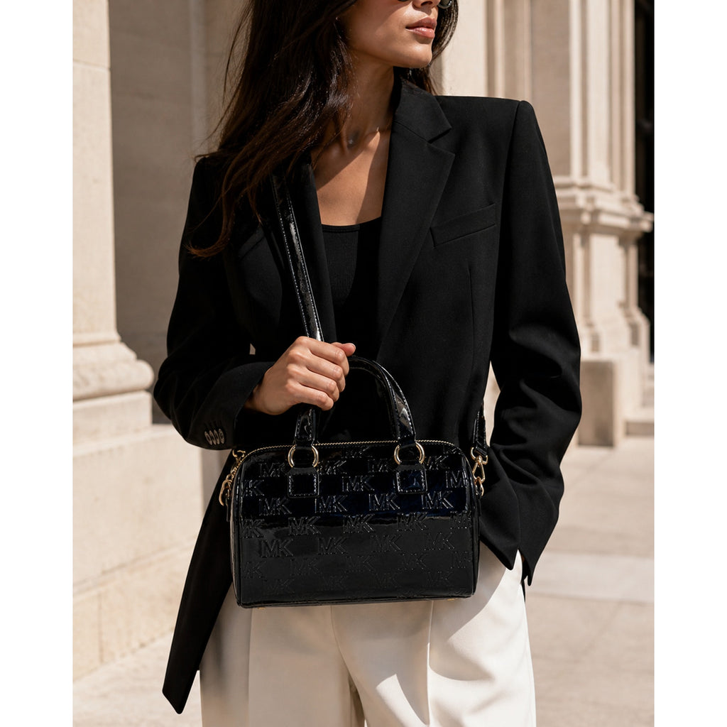 Michael Kors Mason Small Patent Leather Satchel Black Gold NWT