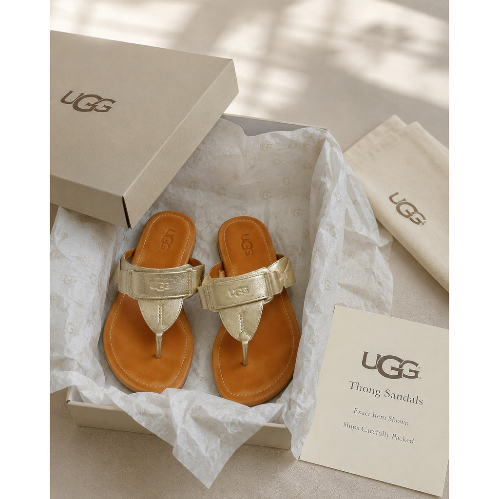 UGG Gaila Metallic Gold Thong Sandals Women's Size 7