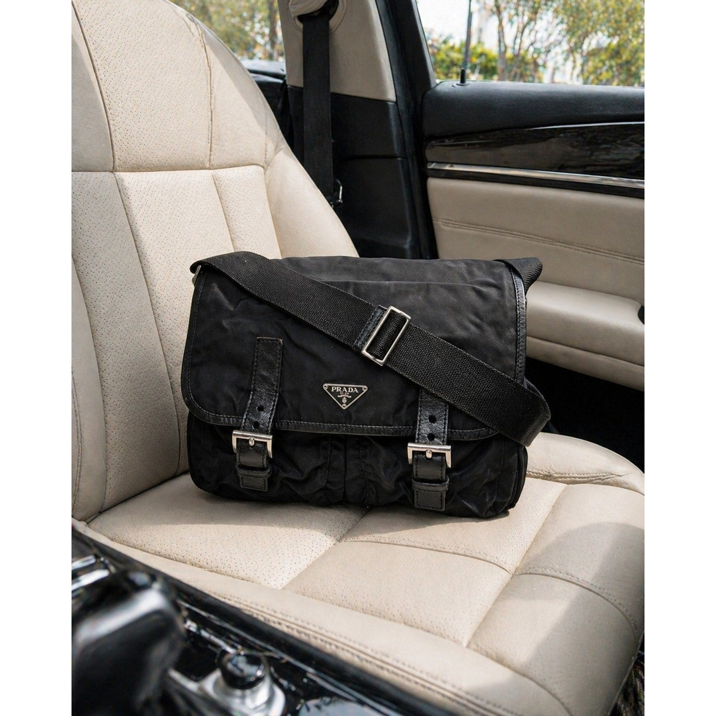 Prada Black Tessuto Nylon Messenger Bag Crossbody Shoulder Bag