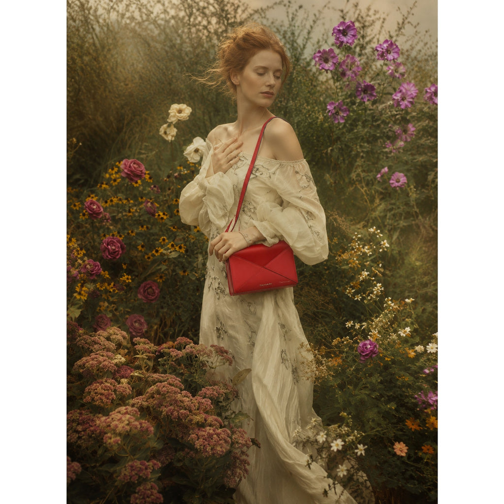 Tahari Red Triple Compartment Crossbody Bag Adjustable Strap
