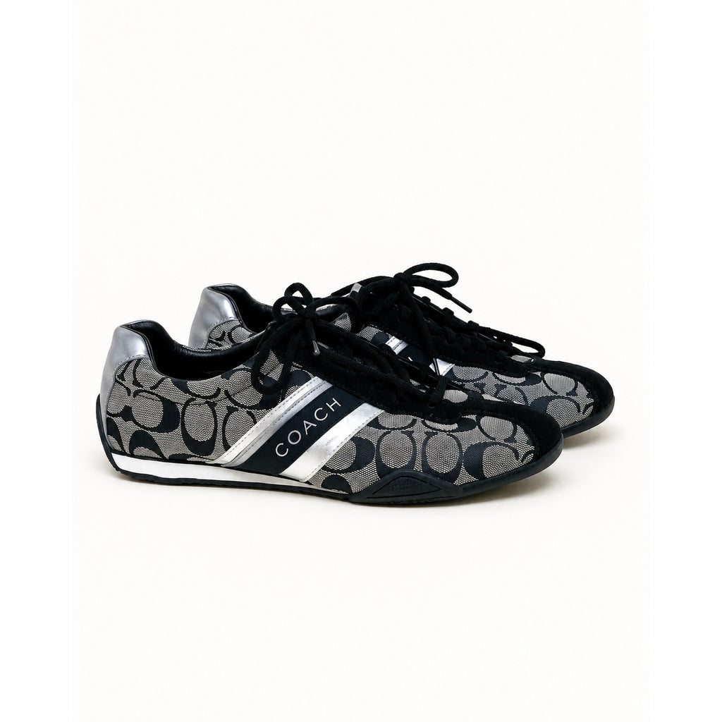 Coach Jayme Q582 Signature Jacquard Suede Sneakers Women's 8M Black Silver