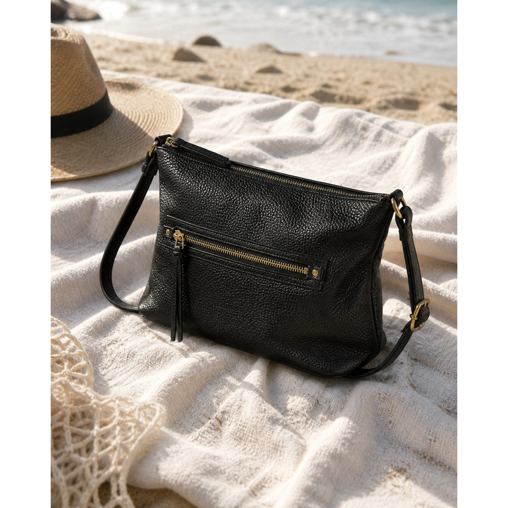 Michael Kors Rhea Black Pebbled Leather Shoulder Bag