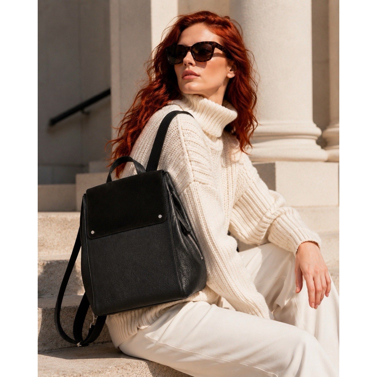 Treasure & Bond Amari Convertible Leather Backpack Black Pebbled