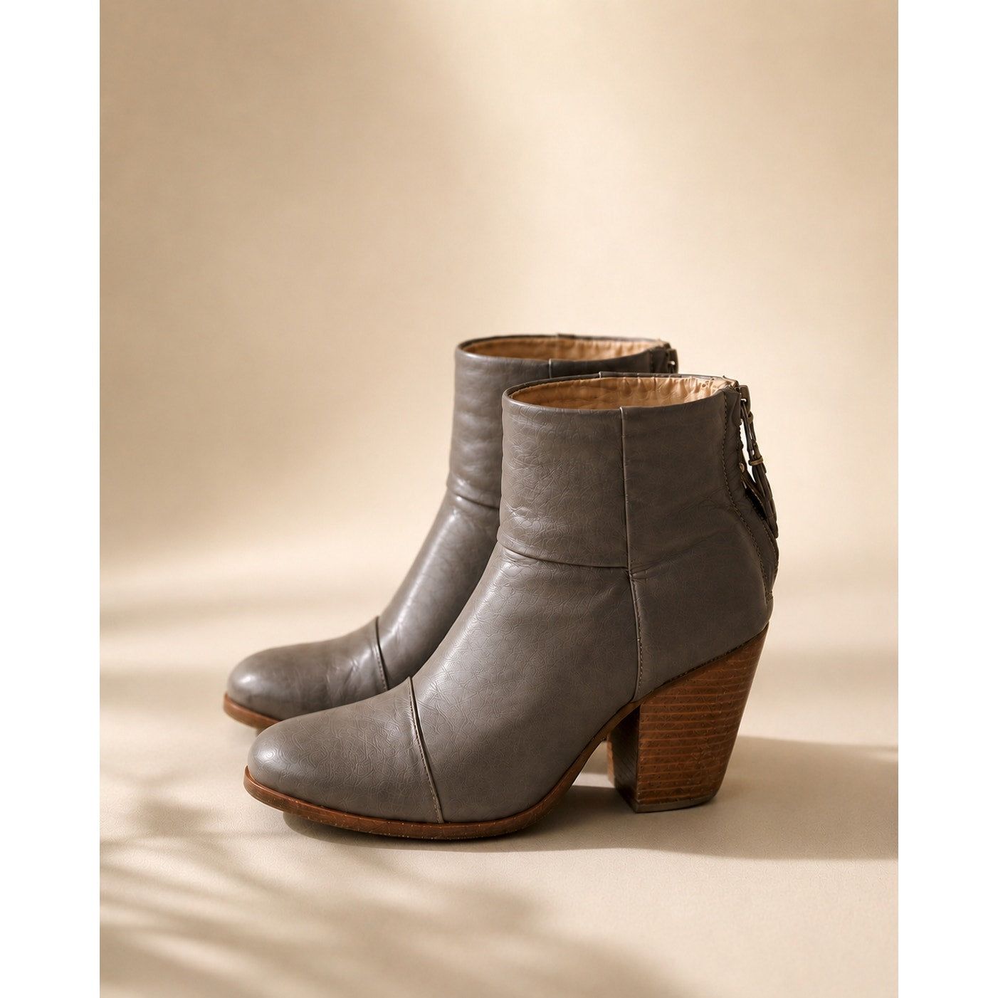 Rag & Bone Leather Ankle Boots Gray Stacked Heel Women’s Size 6