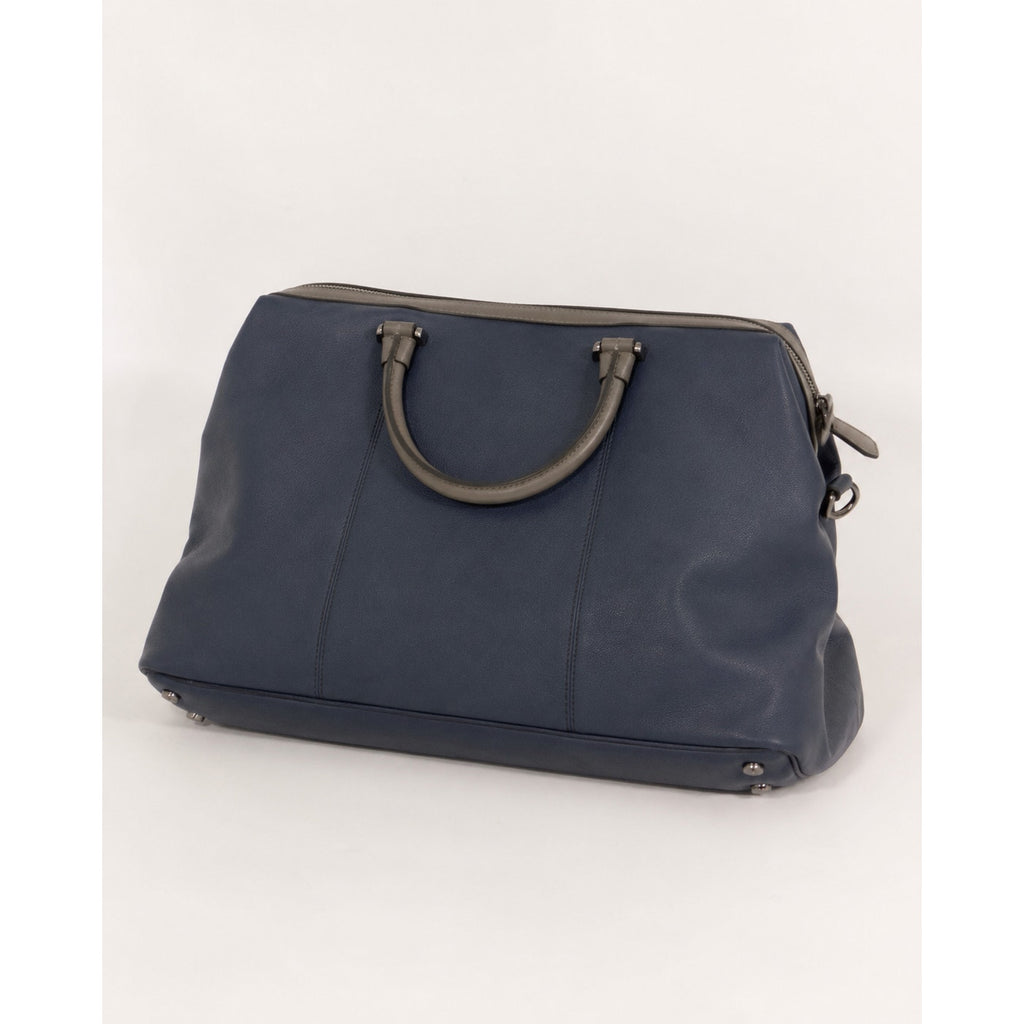 Ted Baker Navy Blue Pebbled Leather Large Tote Gray Handles