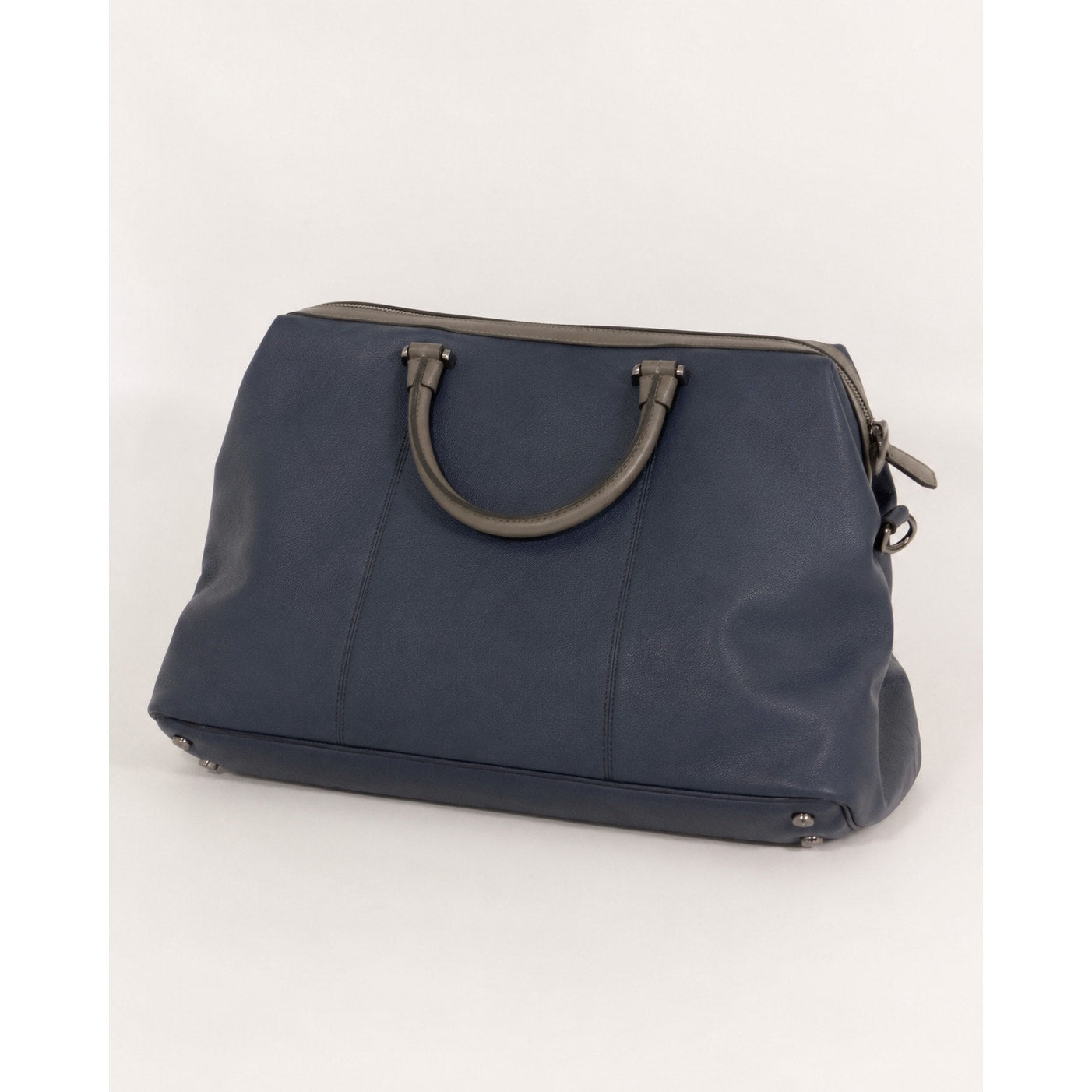 Ted Baker Navy Blue Pebbled Leather Large Tote Gray Handles