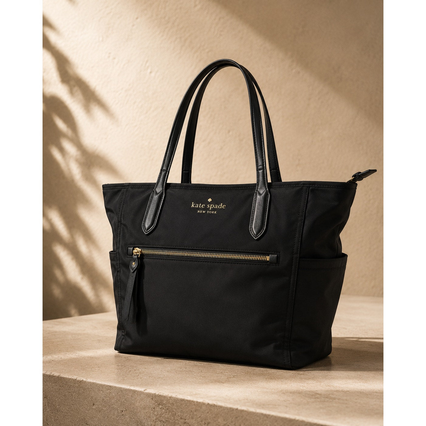 Kate Spade Chelsea Large Black Nylon Tote Bag Zip Top