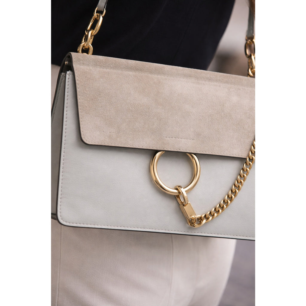 Chloé Faye Small Su Chloé Faye Small Suede Leather Shoulder Crossbody Bag Motty Gray ede Leather Shoulder Crossbody Bag Neutral