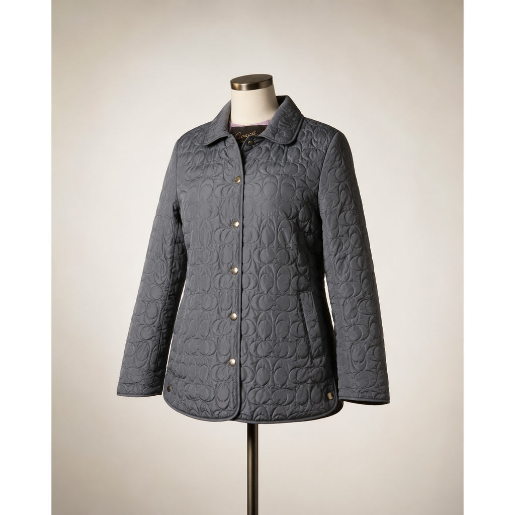 Coach Gray Signature Quilted Jacket Pink Lining Women XS