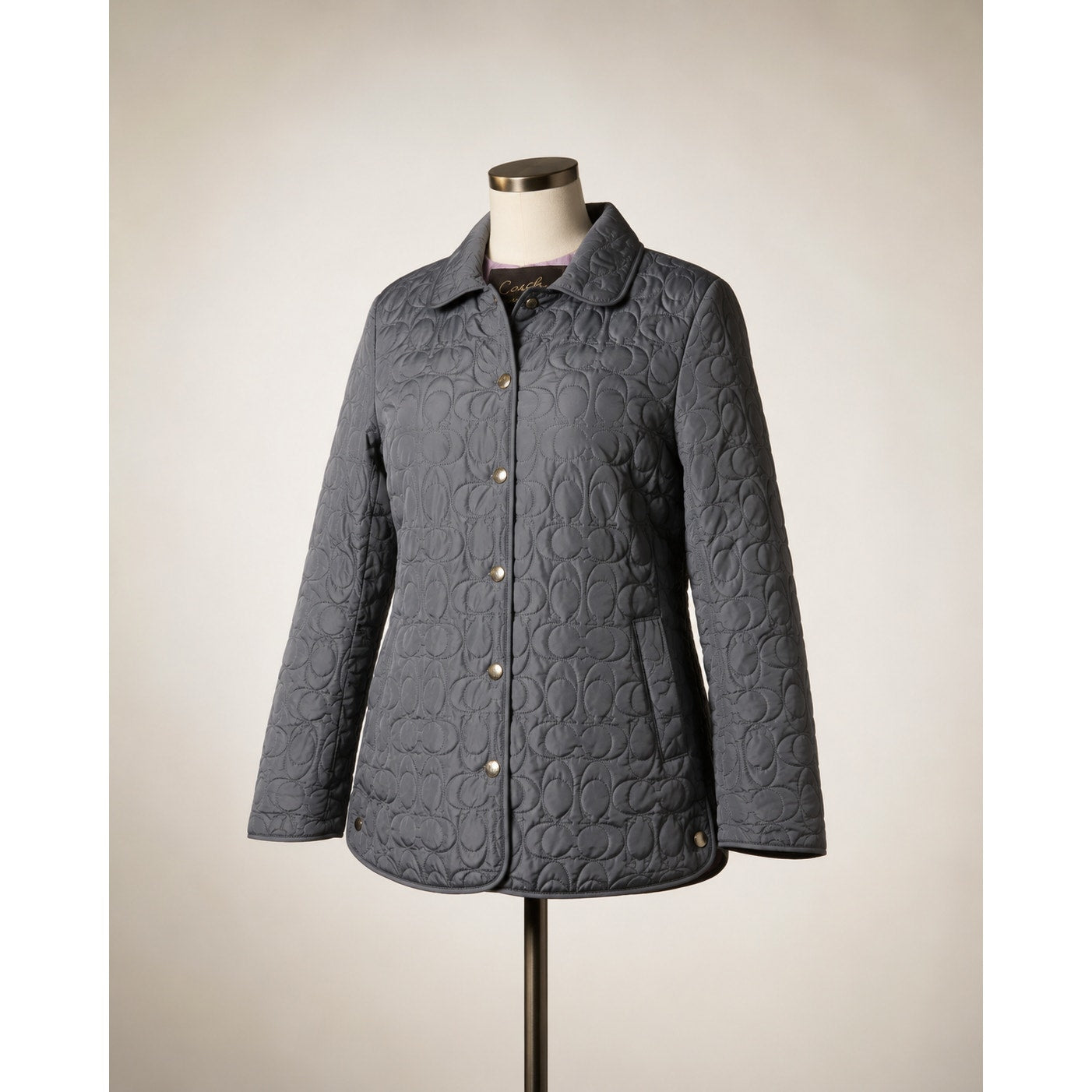 Coach Gray Signature Quilted Jacket Pink Lining Women XS