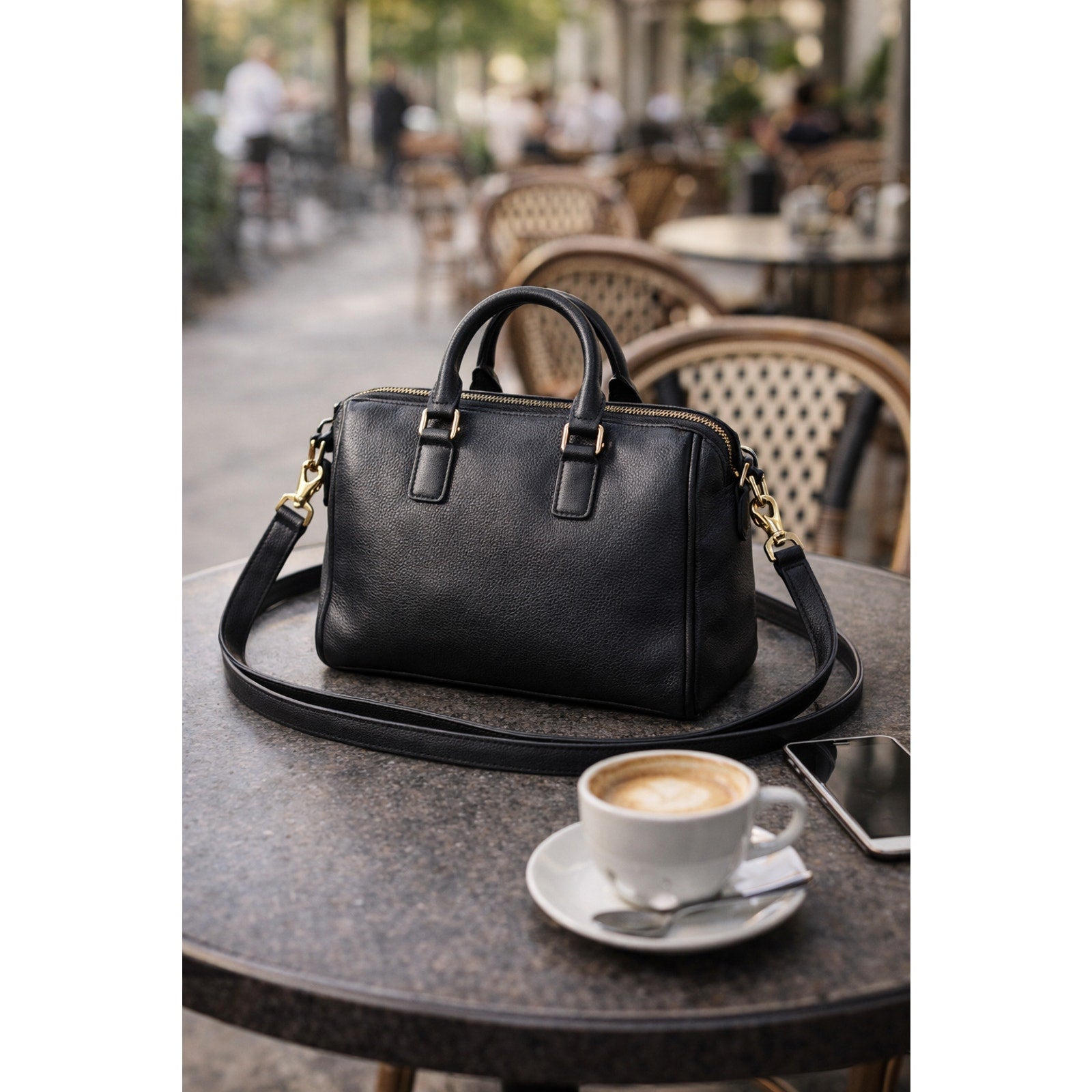 Tory Burch Meyer Plaque Pebbled Leather Tote Black Shoulder
