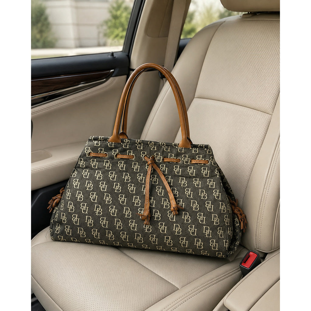 Vintage Dooney & Bourke Signature Jacquard Satchel Black Tan USA