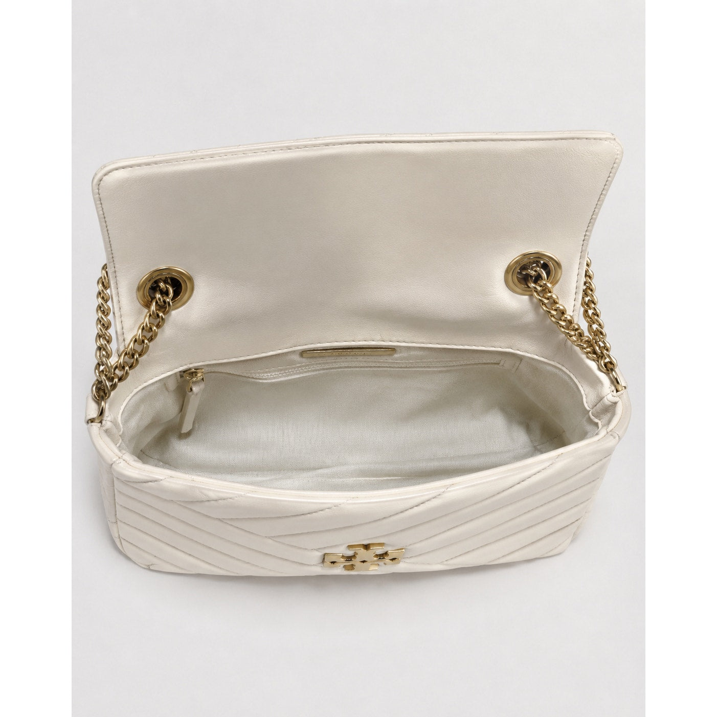 Tory Burch Kira Chevron Small Ivory Leather Convertible Shoulder Bag