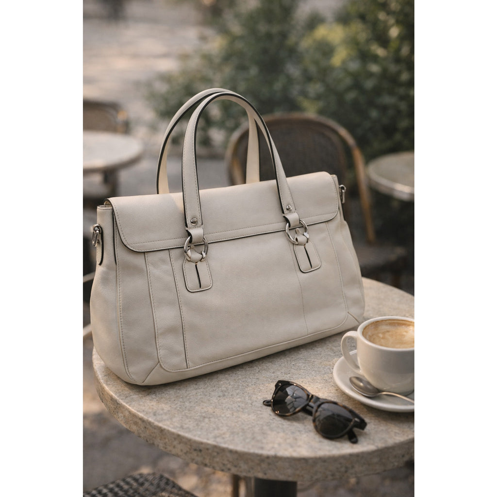 Coach Kristin Leather Satchel Ivory Cream Turnlock Shoulder Bag F13042