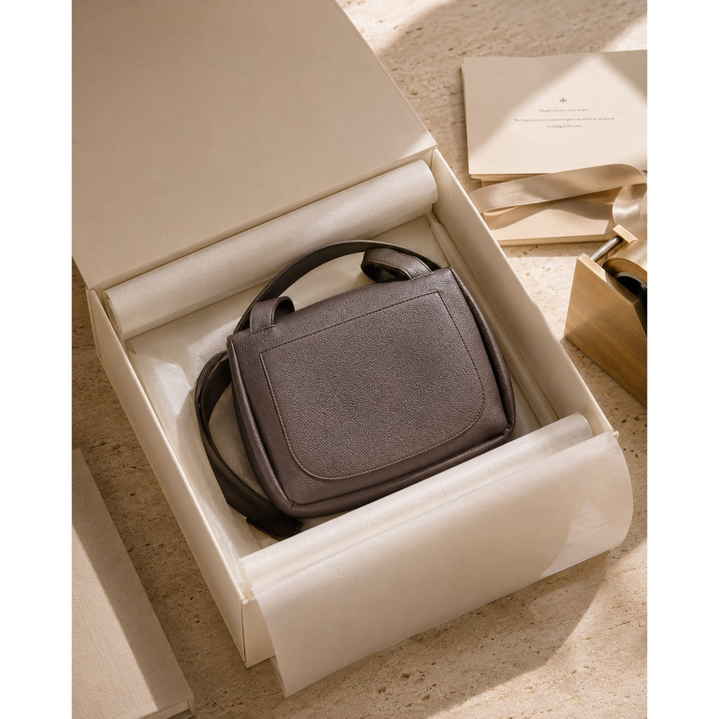 The Row Small Ash Gray Front Flap Mail Bag Calfskin Leather