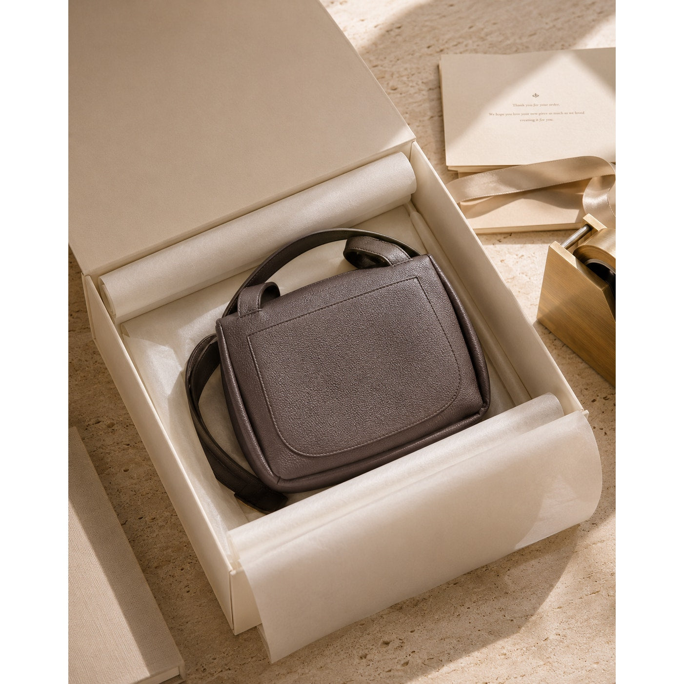 The Row Small Ash Gray Front Flap Mail Bag Calfskin Leather