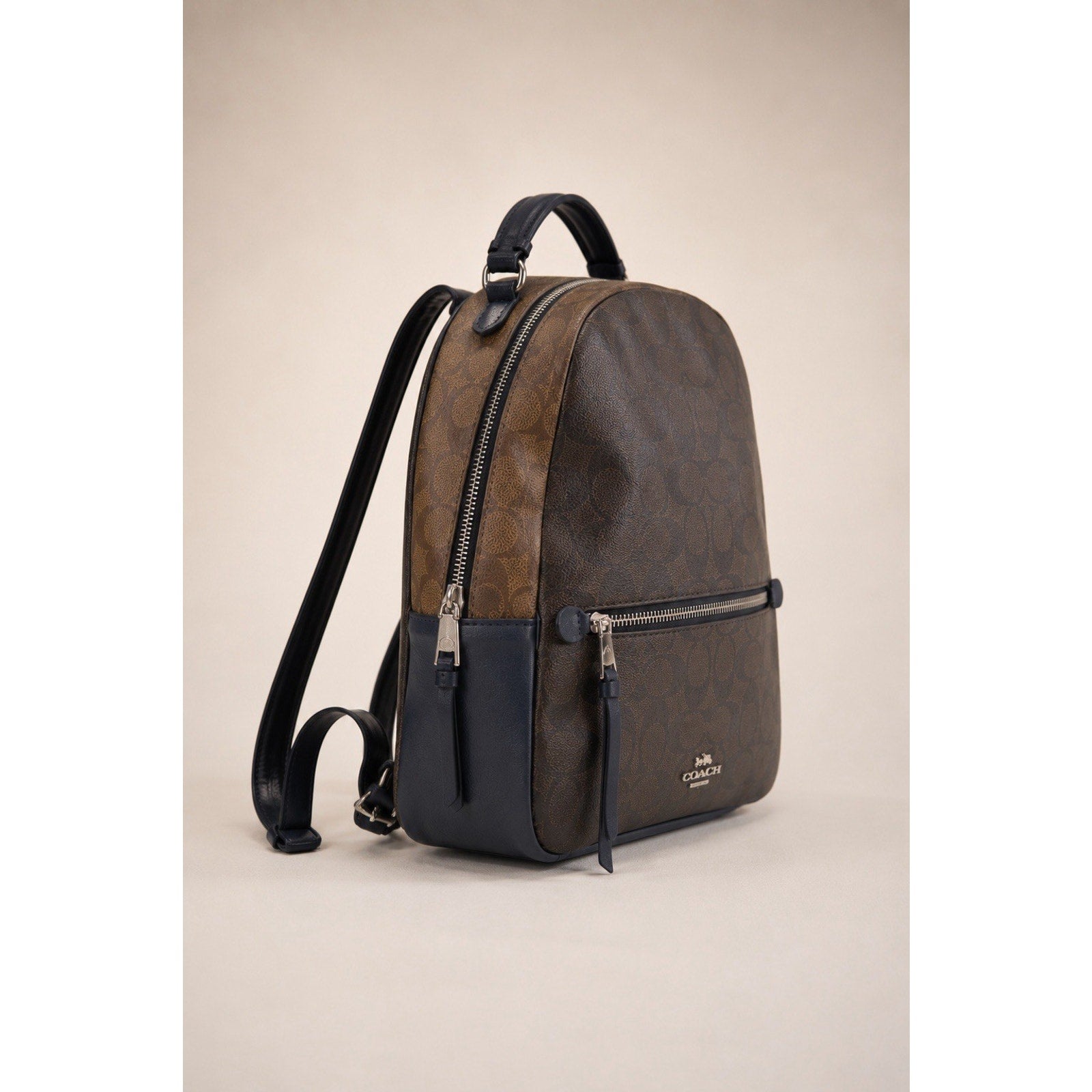 Coach Jordyn Mini Backpack Signature Canvas Brown Leather Trim