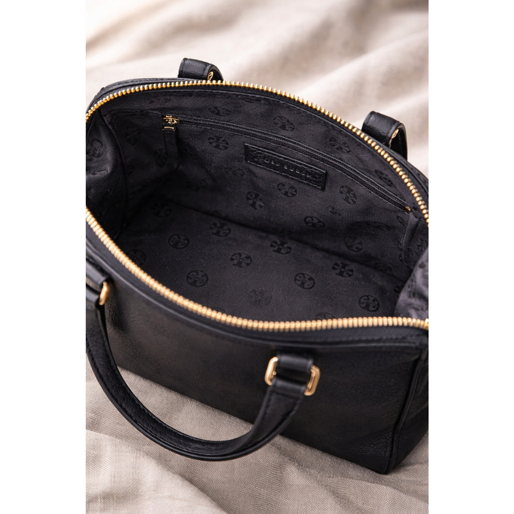 Tory Burch Meyer Plaque Pebbled Leather Tote Black Shoulder