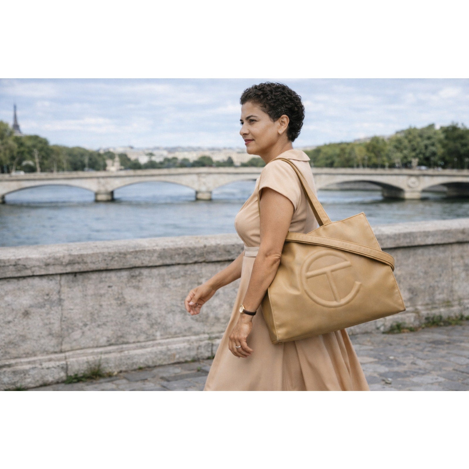 Telfar Medium Shopping Bag Tan Vegan Leather Tote Double Strap